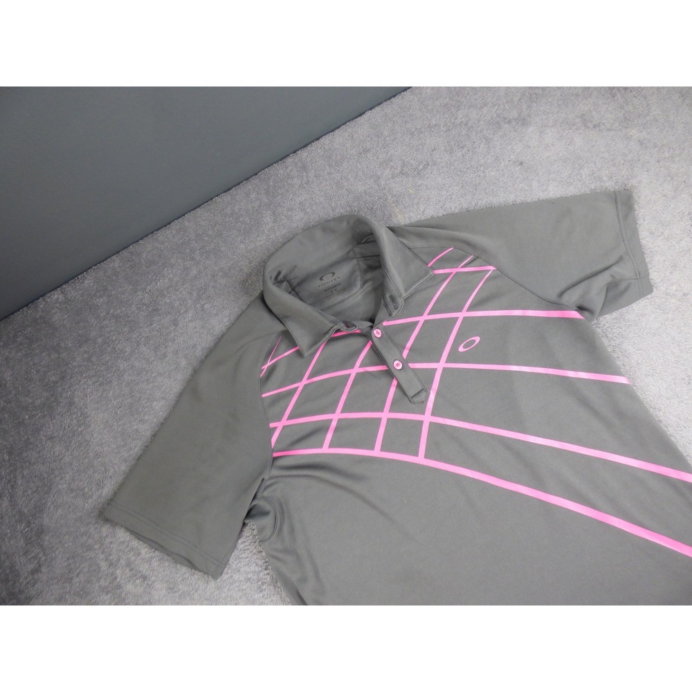 Oakley Mens Gray Pink Geometric Golf Polo Shirt Regular Fit Large Fedex St Jude